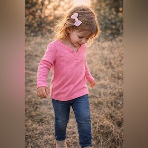Garanimals Toddler Girl Pink Ribbed Long Sleeve Top 3T Soft Basic